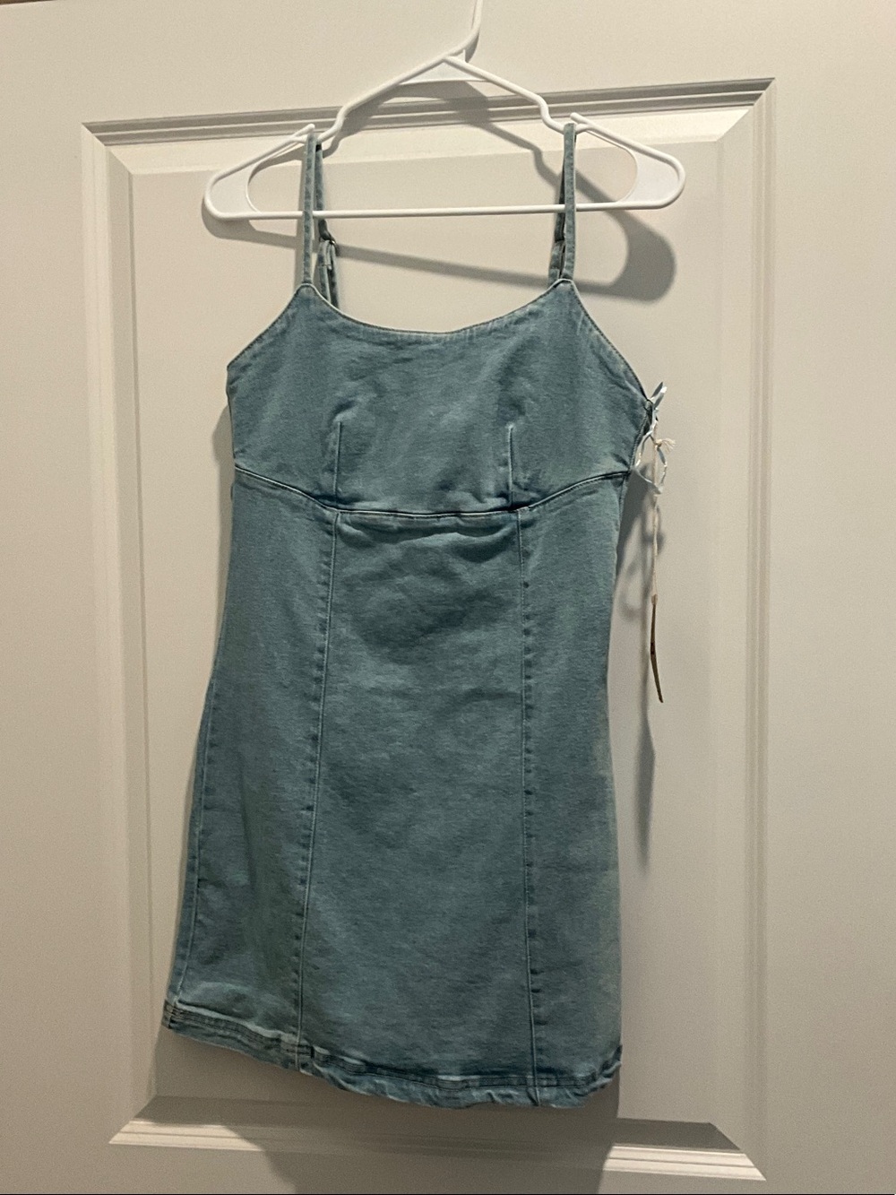 Light Blue Denim Mini Dress with Adjustable Straps